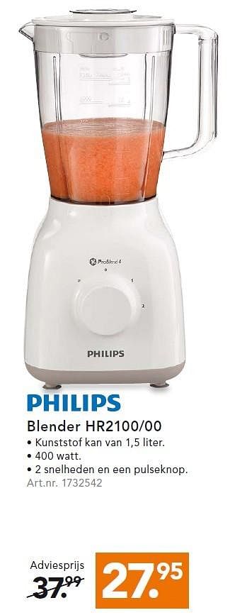 Aanbiedingen Philips blender hr2100-00 - Philips - Geldig van 27/07/2015 tot 05/08/2015 bij Blokker