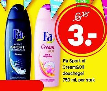 Aanbiedingen Fa sport of cream+oil douchege - Fa - Geldig van 27/07/2015 tot 09/08/2015 bij Etos