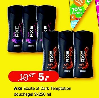 Aanbiedingen Axe excite of dark temptation douchegel - Axe - Geldig van 27/07/2015 tot 09/08/2015 bij Etos