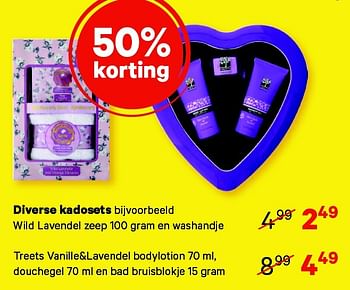 Aanbiedingen Diverse kadosets wild lavendel zeep en washandje - Lavendel - Geldig van 27/07/2015 tot 09/08/2015 bij Etos