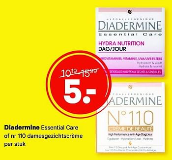Aanbiedingen Diadermine essential care of nr 110 damesgezichtscrème - Diadermine - Geldig van 27/07/2015 tot 09/08/2015 bij Etos