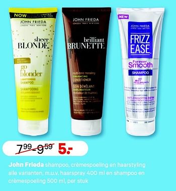 Aanbiedingen John frieda shampoo, crèmespoeling en haarstyling - John Frieda - Geldig van 27/07/2015 tot 09/08/2015 bij Etos