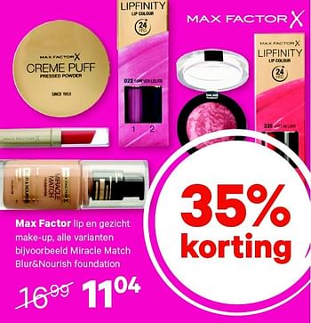Aanbiedingen Max factor lip en gezicht make-up - Max Factor - Geldig van 27/07/2015 tot 09/08/2015 bij Etos