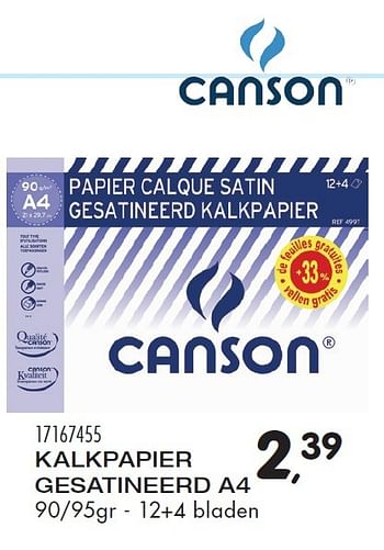 Aanbiedingen Kalkpapier gesatineerd a4 - Canson - Geldig van 04/08/2015 tot 08/09/2015 bij Supra Bazar