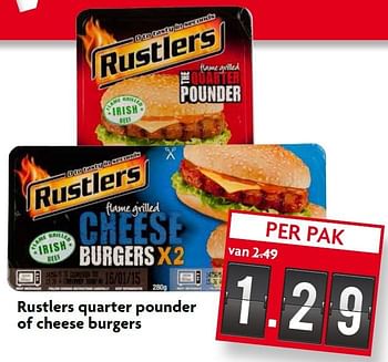 Aanbiedingen Rustlers quarter pounder of cheese burgers - Rustlers - Geldig van 02/08/2015 tot 08/08/2015 bij Deka Markt