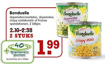 Aanbiedingen Bonduelle doperwten-wortelen, doperwten - Bonduelle - Geldig van 02/08/2015 tot 08/08/2015 bij Em-té