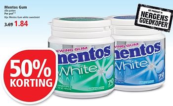 Aanbiedingen Mentos gum white sweetmint - Mentos - Geldig van 02/08/2015 tot 08/08/2015 bij Plus