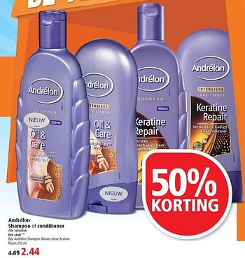 Aanbiedingen Andrélon shampoo deluxe colour + shine flacon - Andrelon - Geldig van 02/08/2015 tot 08/08/2015 bij Plus