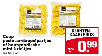 Aanbiedingen Coop pesto aardappelpartjes of bourgondische mini-krieltjes - Huismerk - Coop - Geldig van 03/08/2015 tot 09/08/2015 bij Coop