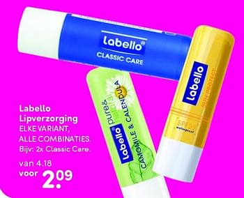 Aanbiedingen Labello lipverzorging 2x classic care - Labello - Geldig van 03/08/2015 tot 09/08/2015 bij da