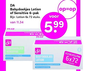 Aanbiedingen Da babydoekjes lotion of sensitive 6-pak - Huismerk - da - Geldig van 03/08/2015 tot 09/08/2015 bij da