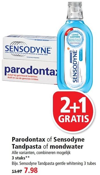 Aanbiedingen Parodontax of sensodyne tandpasta of mondwater - Parodontax - Geldig van 02/08/2015 tot 08/08/2015 bij Plus