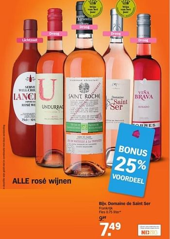 Aanbiedingen Domaine de saint ser - Rosé wijnen - Geldig van 03/08/2015 tot 09/08/2015 bij Albert Heijn
