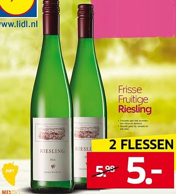 Aanbiedingen Frisse fruitige riesling - Witte wijnen - Geldig van 03/08/2015 tot 09/08/2015 bij Lidl