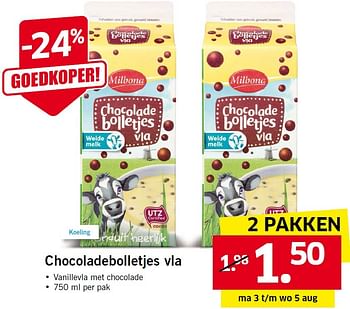 Aanbiedingen Chocoladebolletjes vla - Milbona - Geldig van 03/08/2015 tot 09/08/2015 bij Lidl