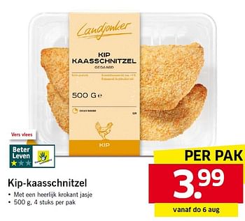 Aanbiedingen Kip-kaasschnitzel - Landjonker - Geldig van 03/08/2015 tot 09/08/2015 bij Lidl