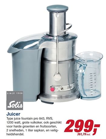 Aanbiedingen Juicer juice fountain pro 843 - Solis - Geldig van 29/07/2015 tot 11/08/2015 bij Makro