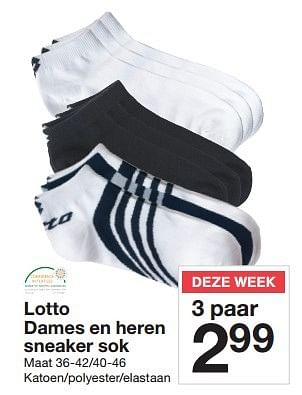 Aanbiedingen Lotto dames en heren sneaker sok - Lotto - Geldig van 08/08/2015 tot 15/08/2015 bij Zeeman
