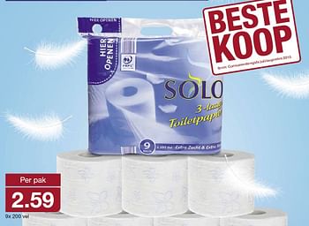Aanbiedingen 3-laags toiletpapier - Solo Papierwaren - Geldig van 12/08/2015 tot 18/08/2015 bij Aldi