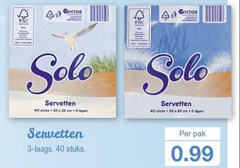 Aanbiedingen Servetten - Solo Papierwaren - Geldig van 12/08/2015 tot 18/08/2015 bij Aldi