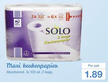 Aanbiedingen Maxi keukenpapier - Solo Papierwaren - Geldig van 12/08/2015 tot 18/08/2015 bij Aldi