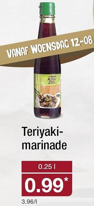 Aanbiedingen Teriyaki-marinade - Asia Green Garden - Geldig van 12/08/2015 tot 18/08/2015 bij Aldi