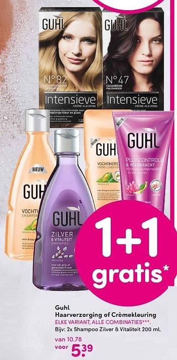 Aanbiedingen 2x shampoo zilver + vitaliteit - Guhl - Geldig van 10/08/2015 tot 16/08/2015 bij da