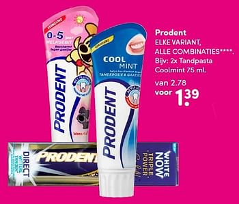 Aanbiedingen 2x tandpasta coolmint - Prodent - Geldig van 10/08/2015 tot 16/08/2015 bij da