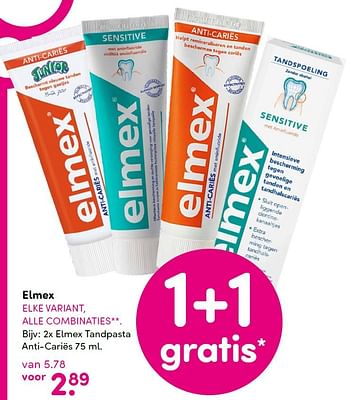 Aanbiedingen 2x elmex tandpasta anti-cariës - Elmex - Geldig van 10/08/2015 tot 16/08/2015 bij da