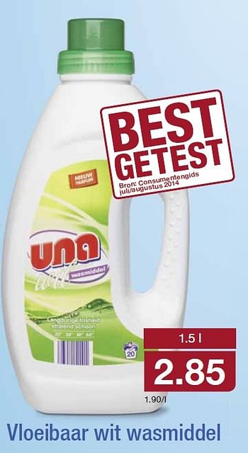 Aanbiedingen Vloeibaar wit wasmiddel - Una - Geldig van 12/08/2015 tot 18/08/2015 bij Aldi
