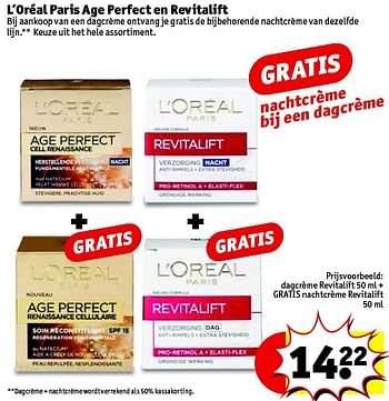 Aanbiedingen Dagcrème revitalift 50 ml + gratis nachtcrème revitalift - L'Oreal Paris - Geldig van 03/08/2015 tot 16/08/2015 bij Kruidvat