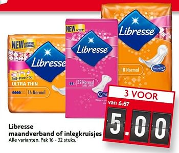 Aanbiedingen Libresse maandverband of inlegkruisjes - Libresse - Geldig van 09/08/2015 tot 15/08/2015 bij Deka Markt