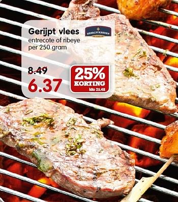Aanbiedingen Gerijpt vlees entrecote of ribeye - Heerlyckheeden - Geldig van 09/08/2015 tot 15/08/2015 bij Em-té