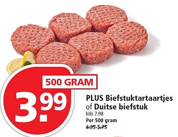 Aanbiedingen Plus biefstuktartaartjes of duitse biefstuk - Huismerk - Plus - Geldig van 09/08/2015 tot 15/08/2015 bij Plus