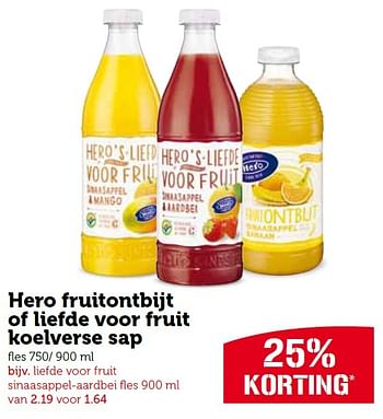 Aanbiedingen Hero fruitontbijt of liefde voor fruit koelverse sap - Hero - Geldig van 10/08/2015 tot 16/08/2015 bij Coop