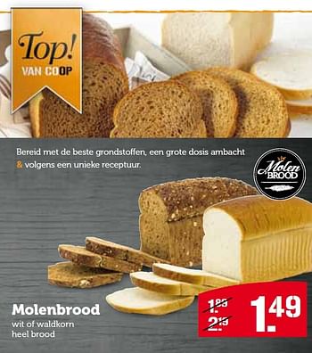 Aanbiedingen Molenbrood wit of waldkorn heel brood - Huismerk - Coop - Geldig van 10/08/2015 tot 16/08/2015 bij Coop