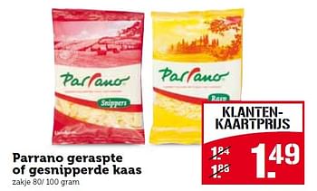 Aanbiedingen Parrano geraspte of gesnipperde kaas - Parrano - Geldig van 10/08/2015 tot 16/08/2015 bij Coop
