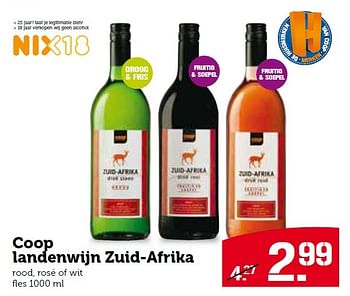 Aanbiedingen Coop landenwijn zuid-afrika rood, rosé of wit - Rode wijnen - Geldig van 10/08/2015 tot 16/08/2015 bij Coop