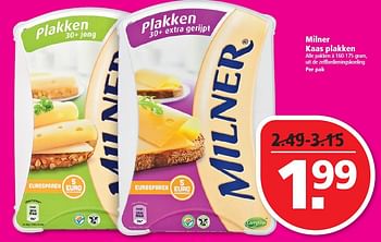 Aanbiedingen Milner kaas plakken - Milner - Geldig van 09/08/2015 tot 15/08/2015 bij Plus