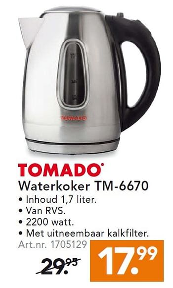 Aanbiedingen Tomado waterkoker tm-6670 - Tomado - Geldig van 10/08/2015 tot 19/08/2015 bij Blokker
