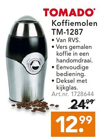 Aanbiedingen Tomado koffiemolen tm-1287 - Tomado - Geldig van 10/08/2015 tot 19/08/2015 bij Blokker