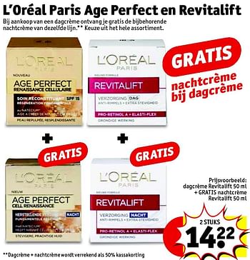 Aanbiedingen Dagcrème revitalift + gratis nachtcrème revitalift - L'Oreal Paris - Geldig van 10/08/2015 tot 16/08/2015 bij Kruidvat