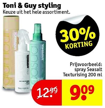 Aanbiedingen Spray seasalt texturising - Toni&amp;Guy - Geldig van 10/08/2015 tot 16/08/2015 bij Kruidvat