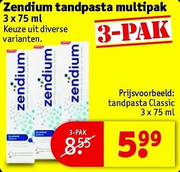 Aanbiedingen Tandpasta classic - Zendium - Geldig van 10/08/2015 tot 16/08/2015 bij Kruidvat
