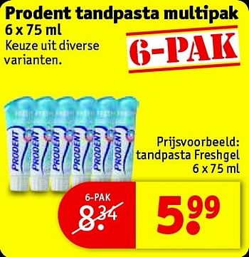 Aanbiedingen Tandpasta freshgel - Prodent - Geldig van 10/08/2015 tot 16/08/2015 bij Kruidvat