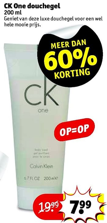 Aanbiedingen Ck one douchegel - Calvin Klein - Geldig van 10/08/2015 tot 16/08/2015 bij Kruidvat