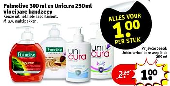 Aanbiedingen Unicura vloeibare zeep kids - Palmolive - Geldig van 10/08/2015 tot 16/08/2015 bij Kruidvat