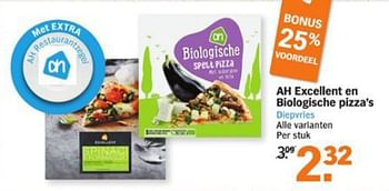 Aanbiedingen Ah excellent en biologische pizza`s - Huismerk - Albert Heijn - Geldig van 10/08/2015 tot 16/08/2015 bij Albert Heijn