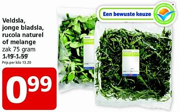 Aanbiedingen Veldsla, jonge bladsla, rucola naturel of melange - Huismerk - Jan Linders - Geldig van 10/08/2015 tot 16/08/2015 bij Jan Linders