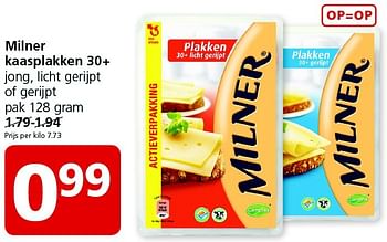 Aanbiedingen Milner kaasplakken 30+ jong, licht gerijpt of gerijpt - Milner - Geldig van 10/08/2015 tot 16/08/2015 bij Jan Linders